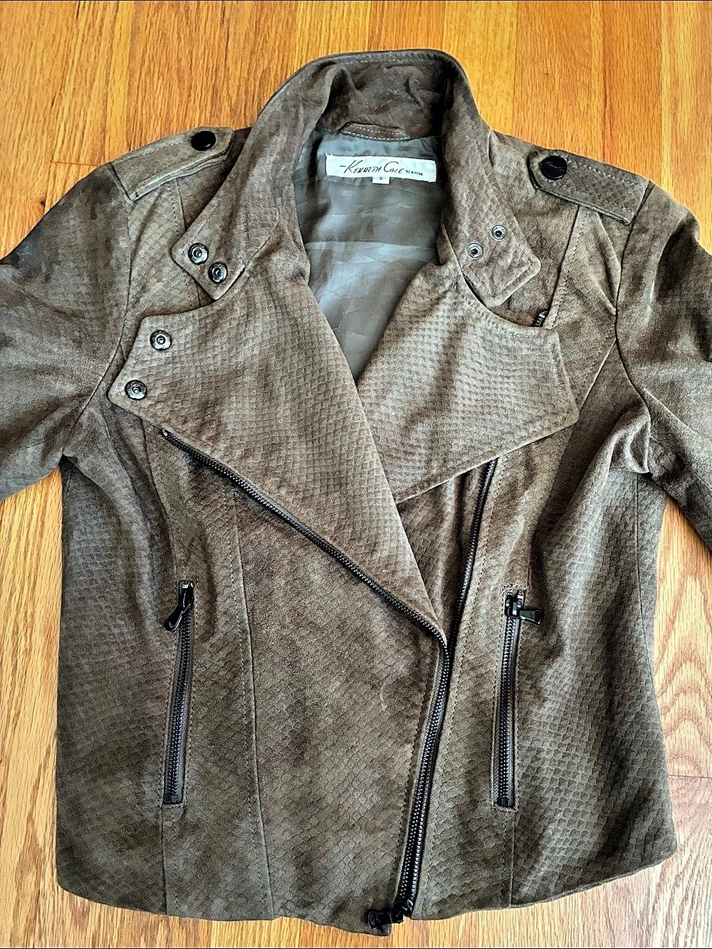Kenneth Cole New York Leather Moto Jacket Brown Small
